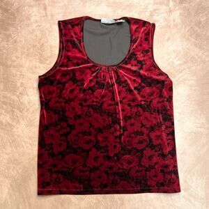Vintage 90s Jaclyn Smith Floral Rose Velour Sleeveless Top Ruched Whimsigoth